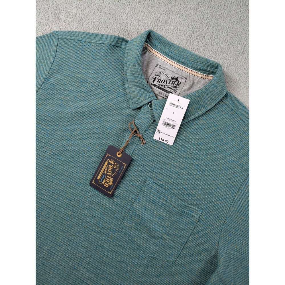 Frontier Threads Weatherproof Mens Large Ocean Green Waffle Knit SS Polo Shirt